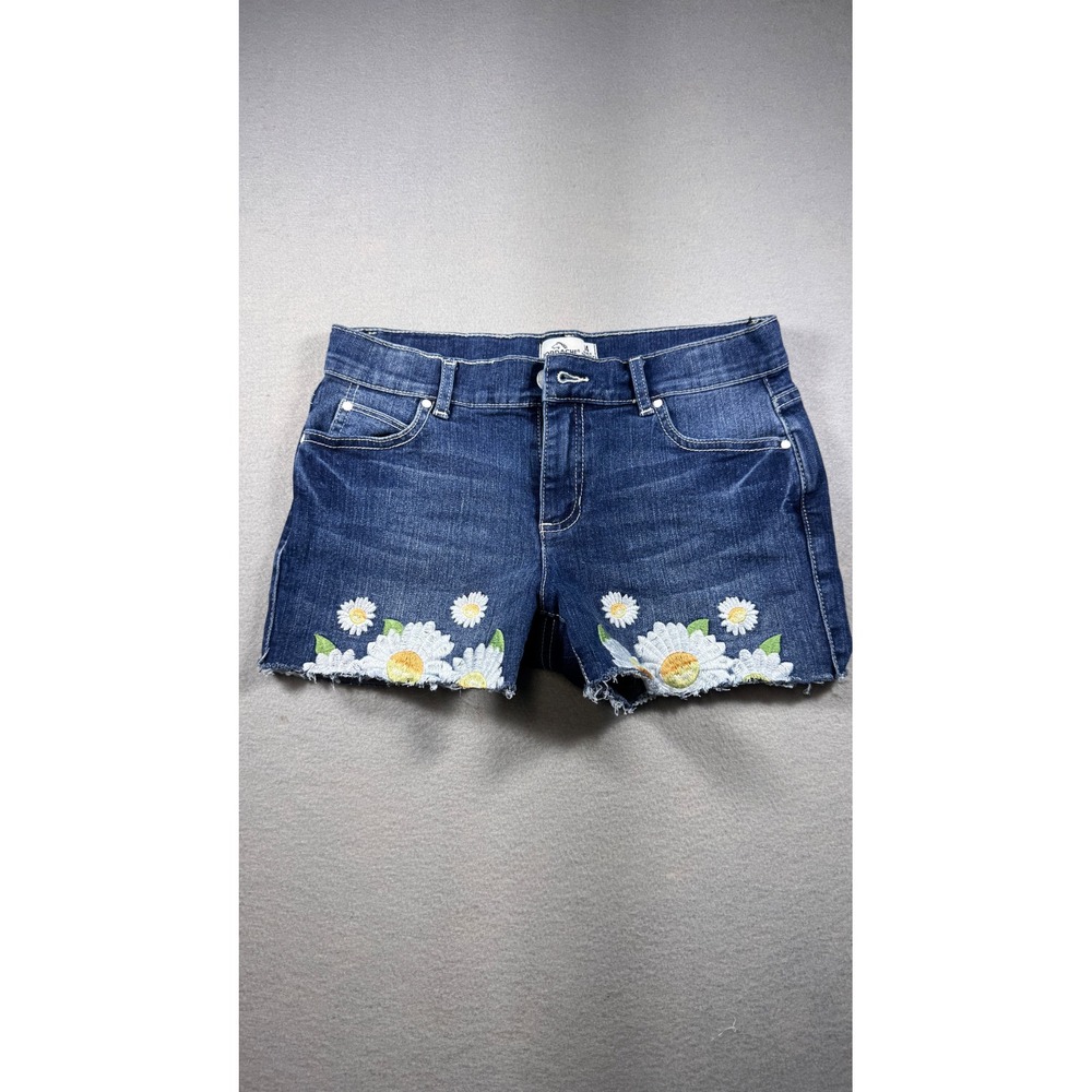 Jordache Girls Daisy‎ Embroidered Denim Shorts Dark Wash Cut Off Size 14